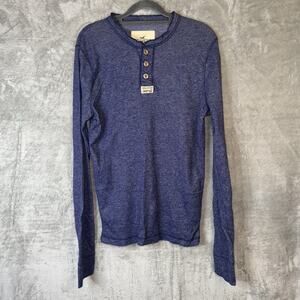 Y2K Hollister Men's Thermal Henley XL Blue 90s Muscle Preppy Base Layer